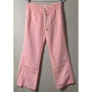 Kiss & Cry Linen Rayon Bright Coral Relaxed Flared Pants Women's Size Medium Y2K